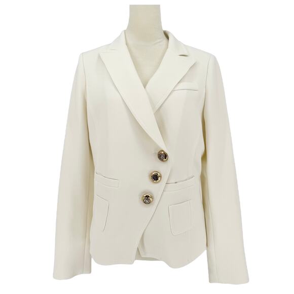 Smythe Wrap Asymmetrical Single Breasted Blazer Cream Ivory White Jacket Size 12 - Picture 3 of 11